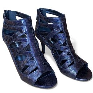 MICHAEL ANTONIO Strappy Gladiator Dress Sandals 3” Stiletto Heel Black SZ 7-1/2”